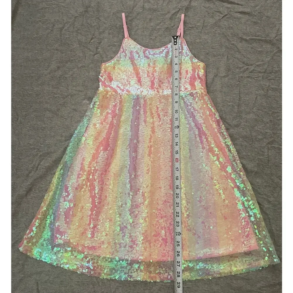 New Zunie Girls Size 12 Pink Purple Yellow Sequin Sleeveless Dress